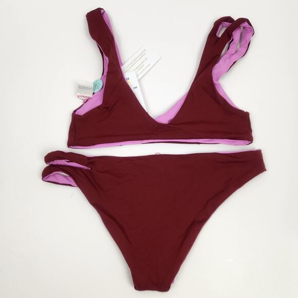 L*Space Bikini Set One Wave Top Breakers Bottom Size Small Bungundy Pink - Picture 2 of 6